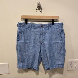 J. Crew Baird McNutt linen shorts men’s 33 waist 9” inseam blue 100% linen